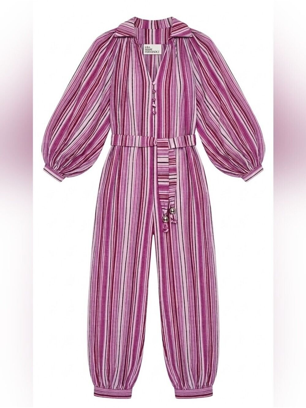 NWT Size 0 Lisa Marie Fernandez The Poet Jumpsuit in Blueberry Striped Linen